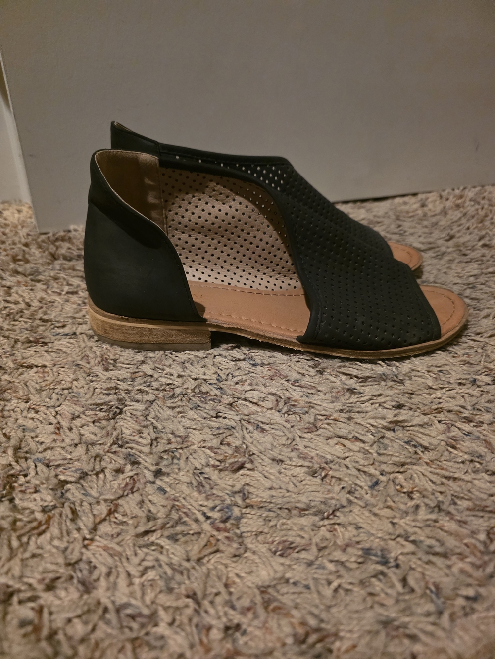 Catherine Malandrino Black Perforated Open-Toe Slingback Sandals
